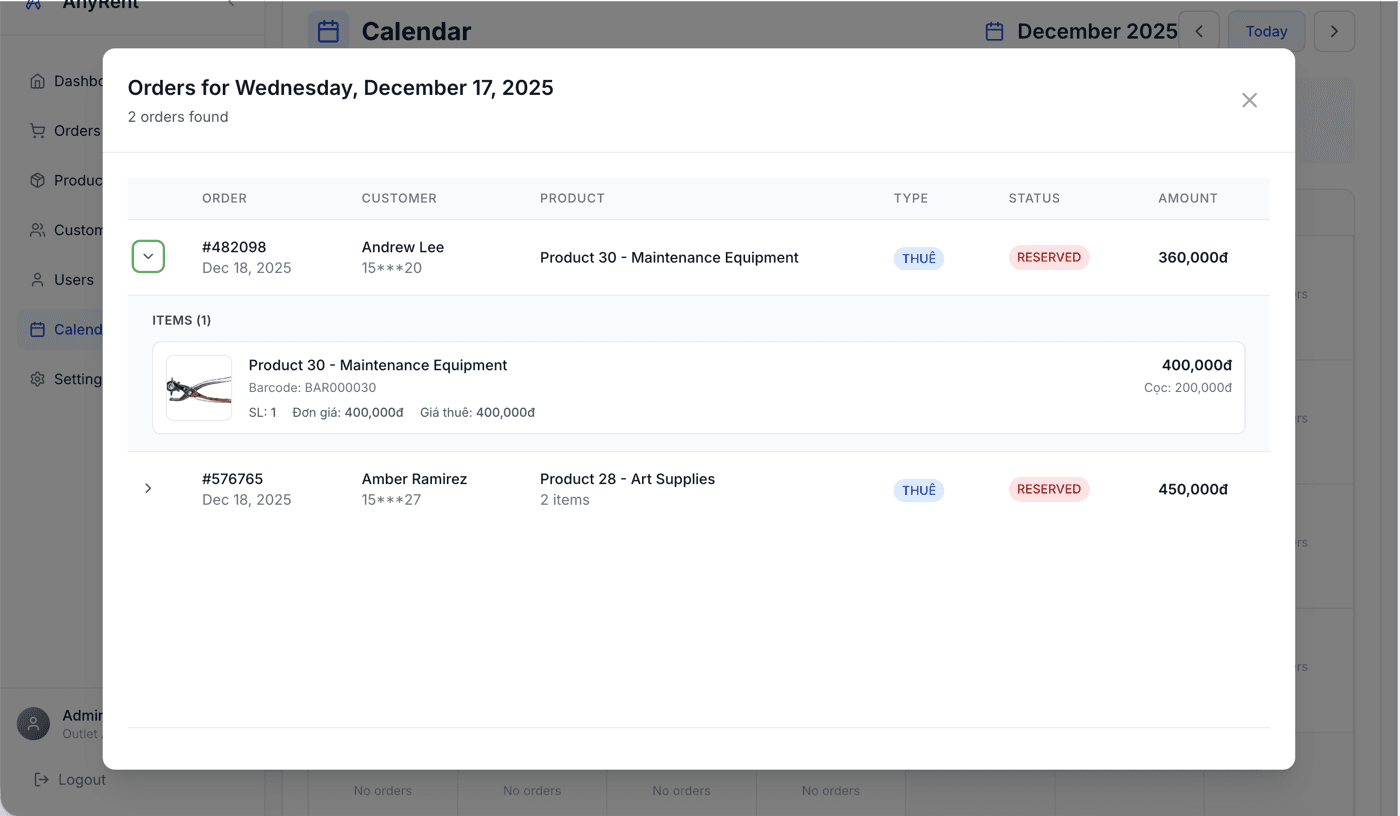 Order Calendar